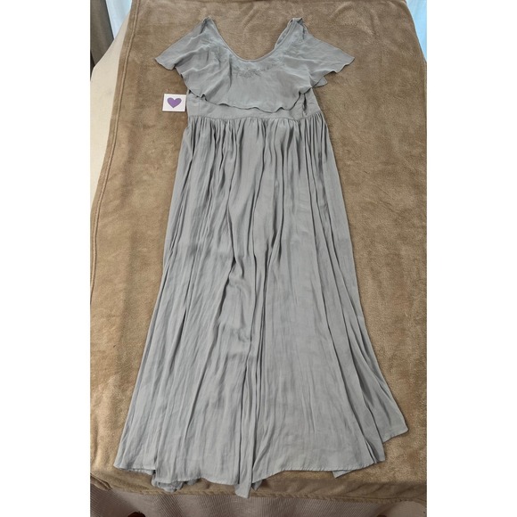Free People Maxi Dress XS Grey Romantic Ruffle Flutter Sleeve MSRP $148 NEW - Picture 1 of 10